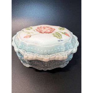 Porcelain Hand Painted Trinket Box Floral Artist Signed Grace? Pottery Ornate